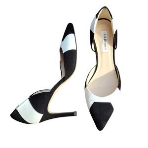 L.K. Bennett Black Suede White Leather D'Orsay‎ Heels Pumps 39 9.5 Colorblock